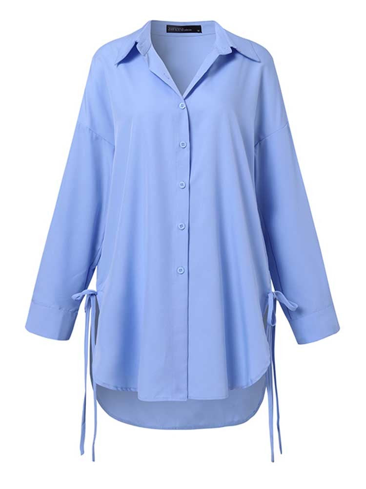 Camisas sólidas elegantes blusa assimétrica feminina 2025 zanzea casual rendas a
