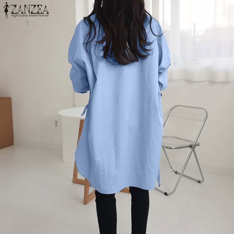 Camisas sólidas elegantes blusa assimétrica feminina 2025 zanzea casual rendas a
