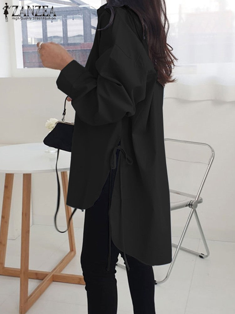 Camisas sólidas elegantes blusa assimétrica feminina 2025 zanzea casual rendas a