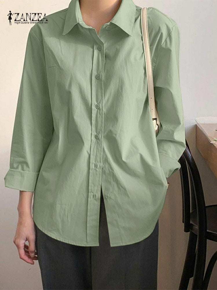 Camisas sólidas elegantes blusa assimétrica feminina 2025 zanzea casual rendas a