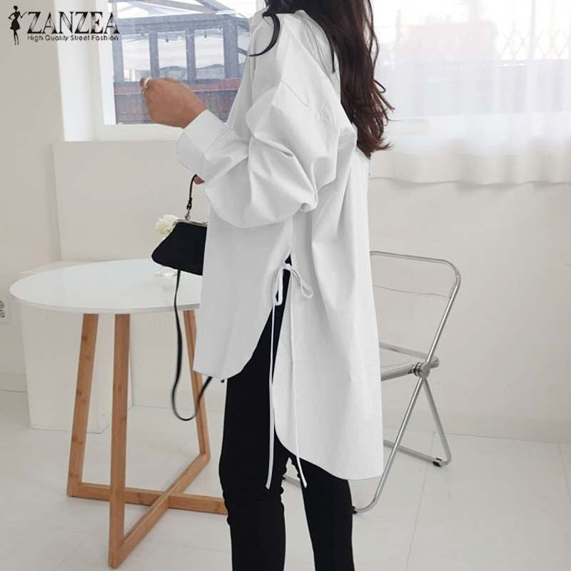 Camisas sólidas elegantes blusa assimétrica feminina 2025 zanzea casual rendas a