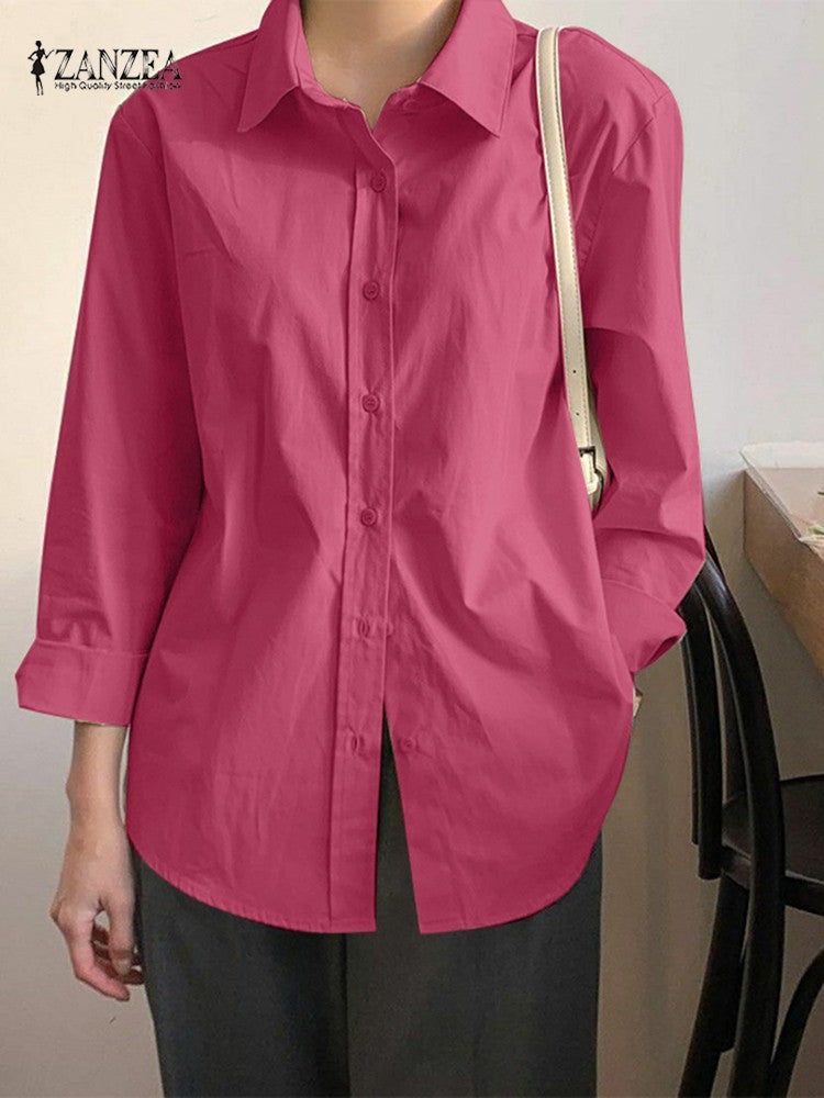 Camisas sólidas elegantes blusa assimétrica feminina 2025 zanzea casual rendas a