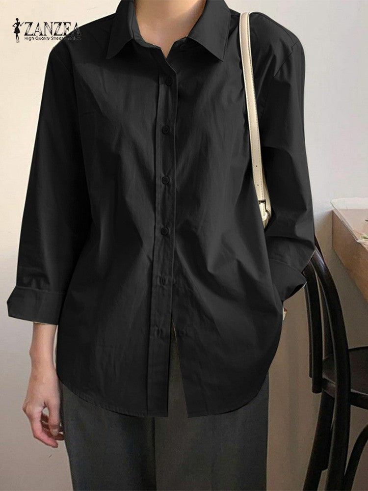 Camisas sólidas elegantes blusa assimétrica feminina 2025 zanzea casual rendas a