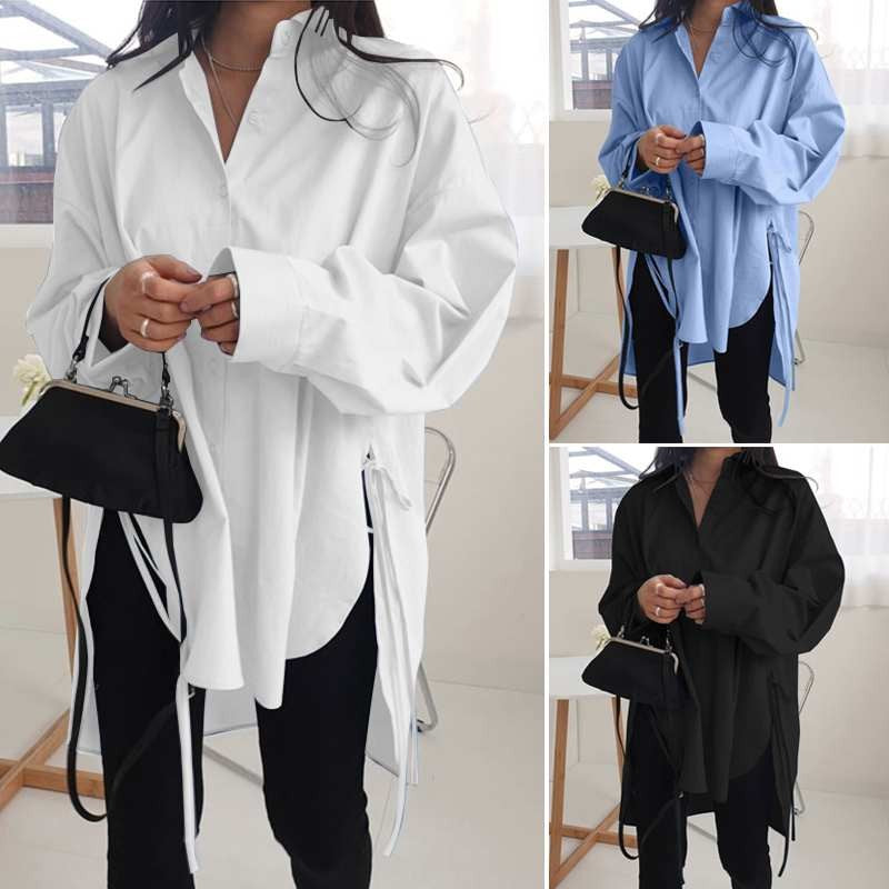 Camisas sólidas elegantes blusa assimétrica feminina 2025 zanzea casual rendas a