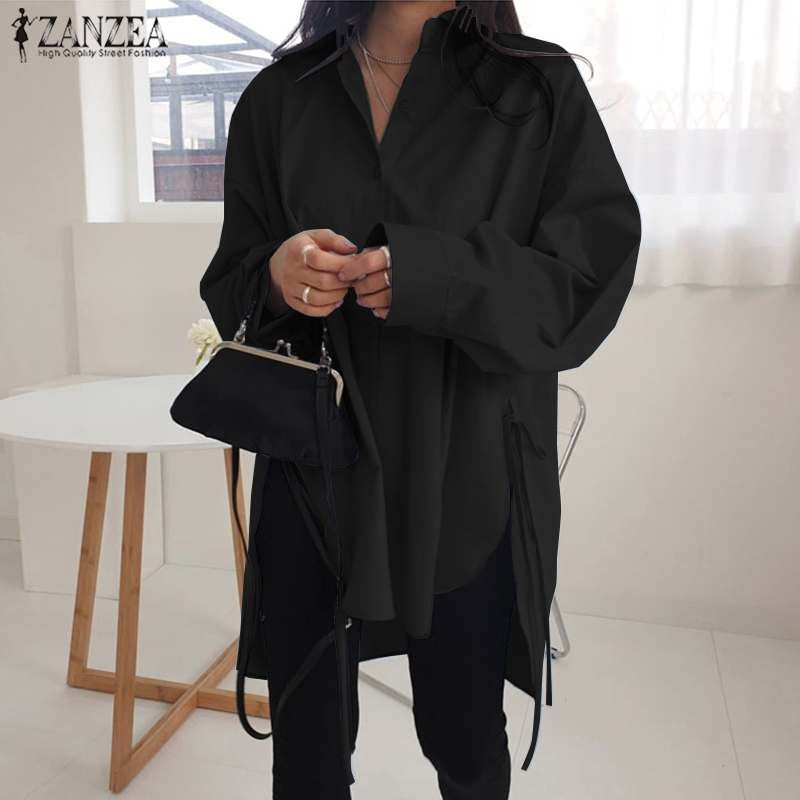 Camisas sólidas elegantes blusa assimétrica feminina 2025 zanzea casual rendas a
