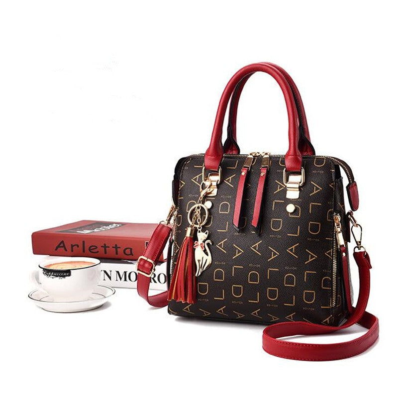 Moda inglês carta bolsa feminina couro do plutônio borla alça superior saco de o